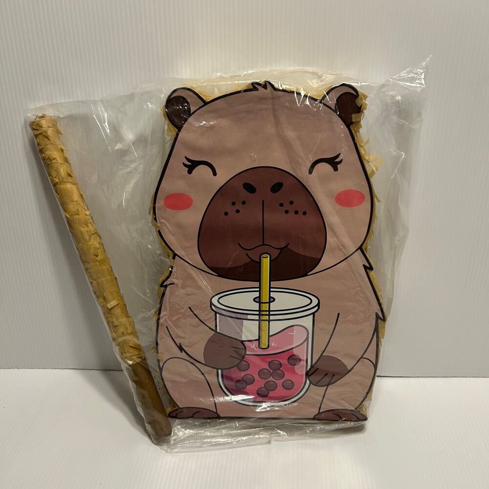 Piñata Pinata Capybara Boba Tea Stick Blindfold Birthday Party Fiesta 15" x 10"